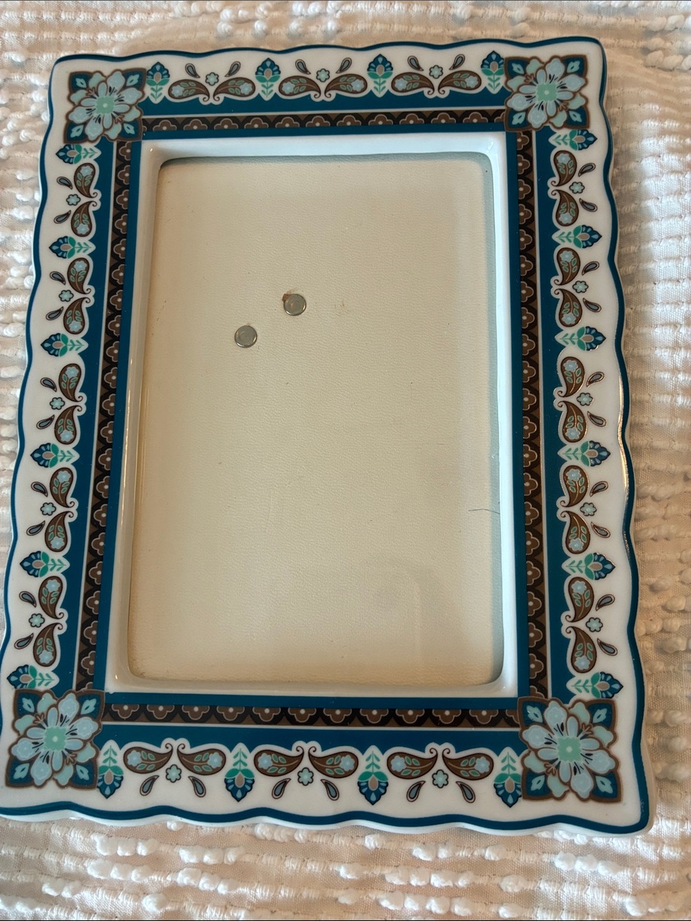 Turquoise and Teal Floral Scalloped Ceramic Picture Frame